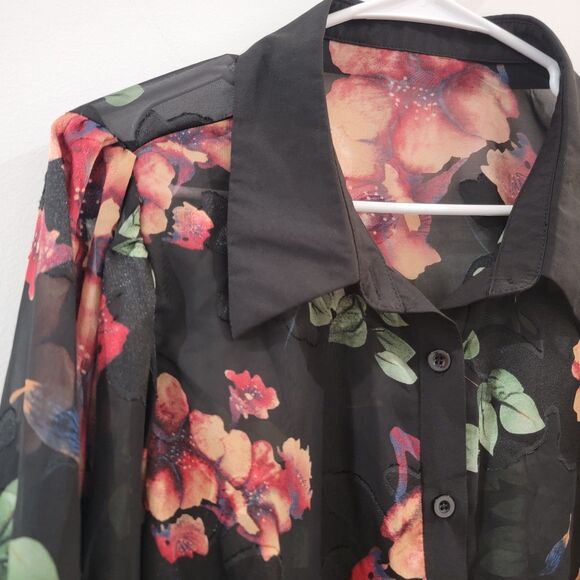 Womens Top Size 2X Button Up Floral Sheer Dark Romance Fairy Whimsigoth - Picture 2 of 5